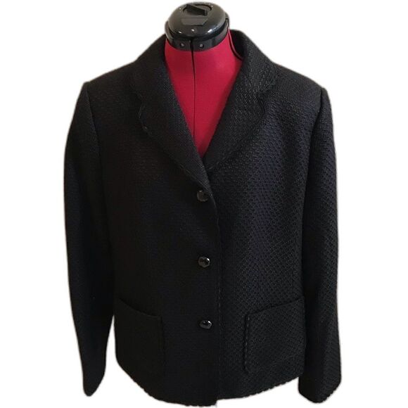 JM Collection Blazer Women's Size 12 Black Lace Trim Long Sleeve Button Pockets - Picture 1 of 11